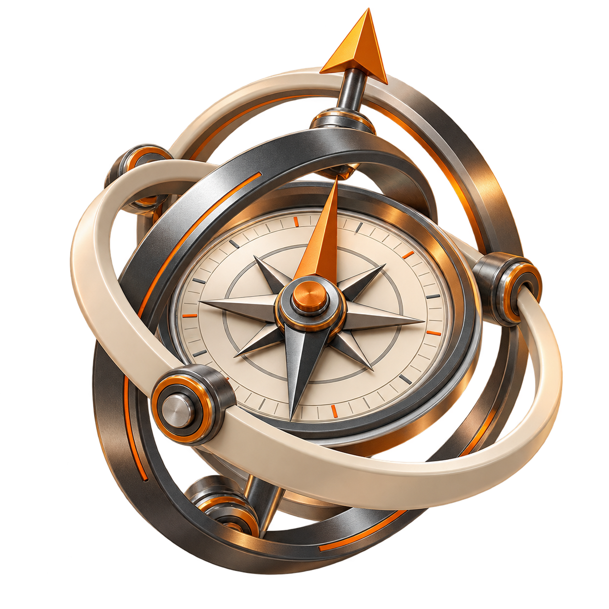 Three-dimensional strategic compass with interconnected engineering rings